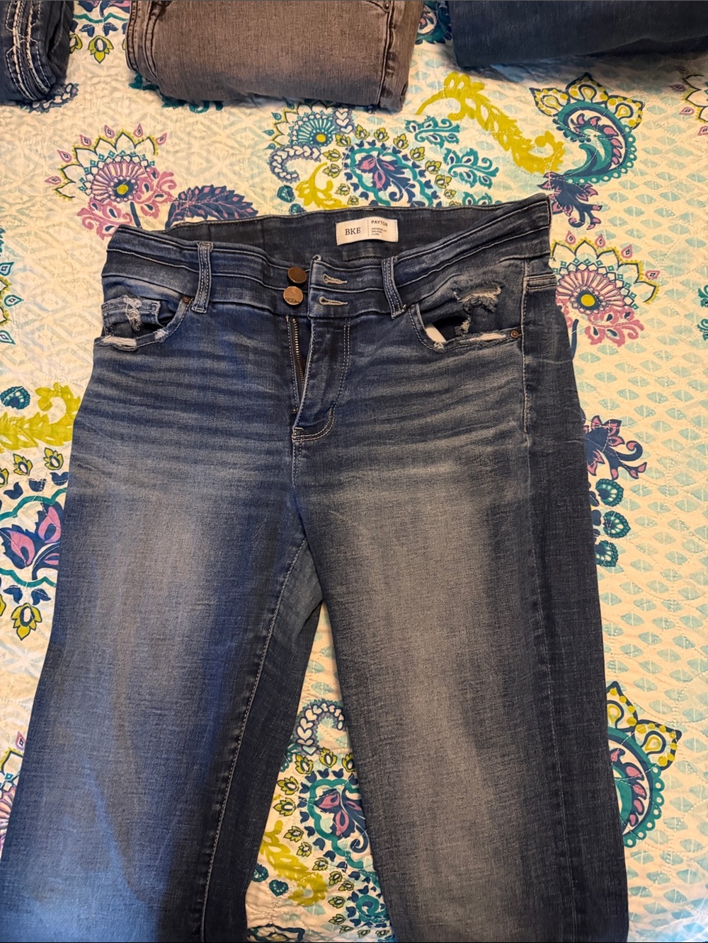 BKE Women's Blue High-Rise Distressed Jeans